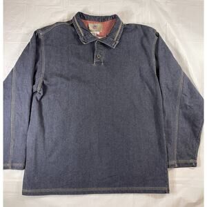 The Territory Ahead Mens L Blue Cotton Ribbed Pullover Shirt Long Sleeve Collar